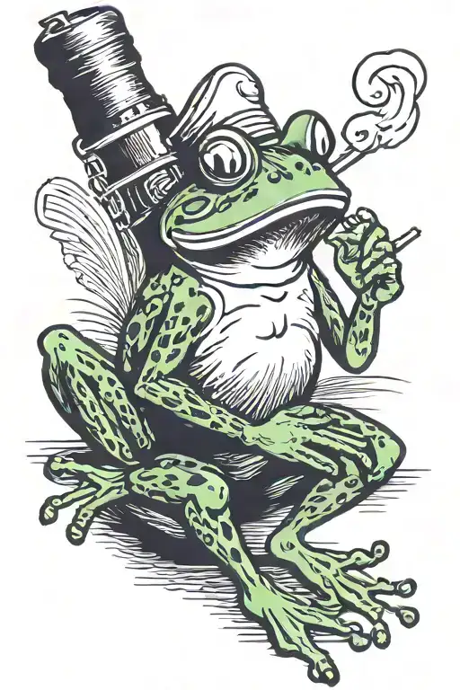 sailor jerry style frog smoking tattoo design idea