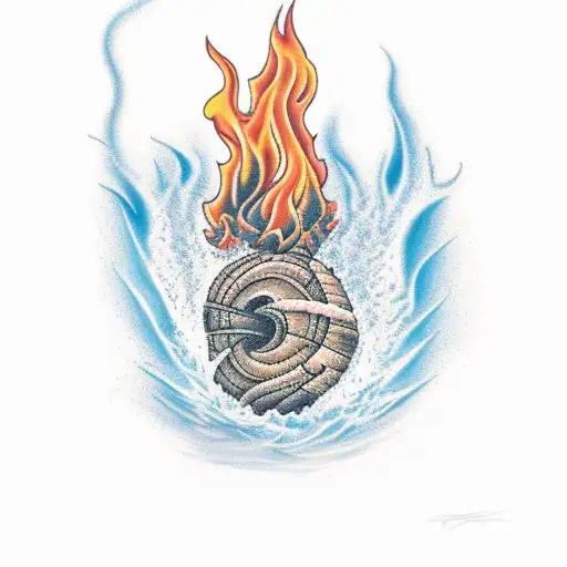 A beach bonfire with the year MMXXIII written in the flames tattoo design idea