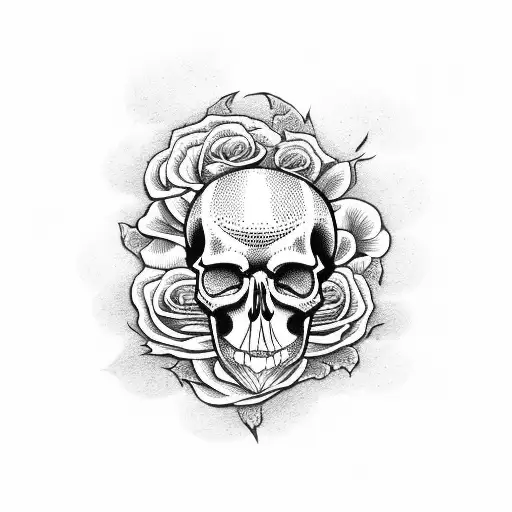 skull with roses and snake tattoo design idea