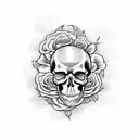 skull with roses and snake tattoo design idea