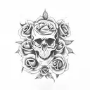 skull with roses and snake tattoo design idea