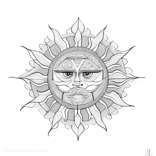 symmetrical unique geometric sun tattoo design idea