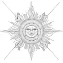symmetrical unique geometric sun tattoo design idea