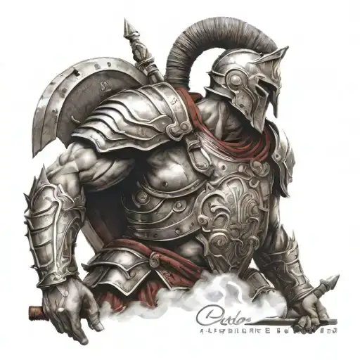 Mars god of war in roman armor wielding a shield, with roman mythology theme tattoo design idea
