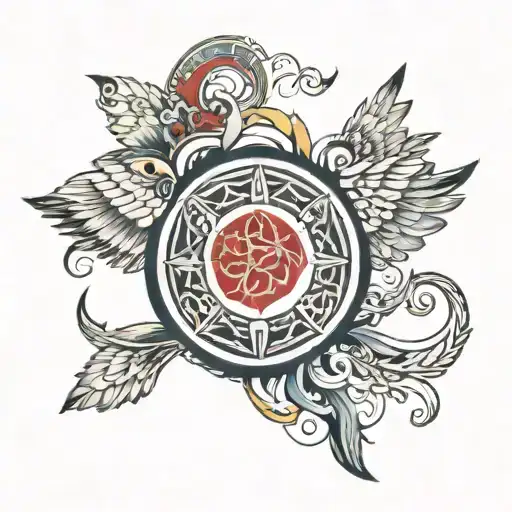 a half circle celta beside a wing tattoo design idea