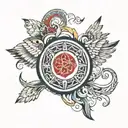 a half circle celta beside a wing tattoo design idea
