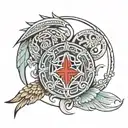 a half circle celta beside a wing tattoo design idea