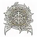 a half circle celta beside a wing tattoo design idea