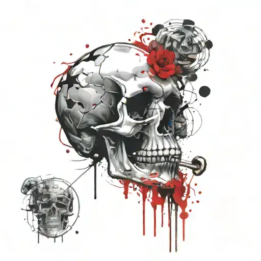 skull and mushrooms growing tattoo design idea