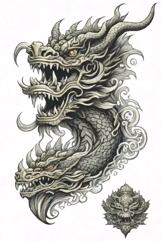 wave Balinese dragon mask tattoo design idea