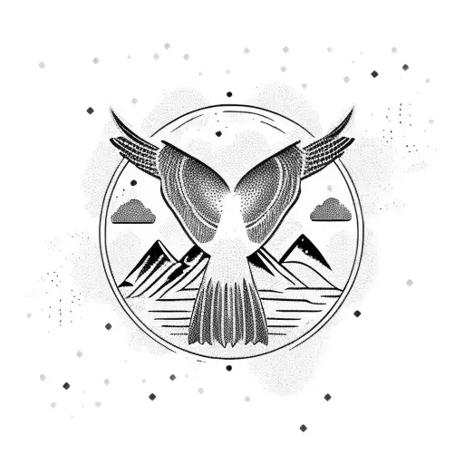Nordic crow with mountains tattoo design idea