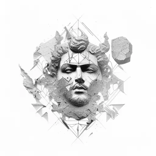 Stoic statue half shattered split face tattoo design idea
