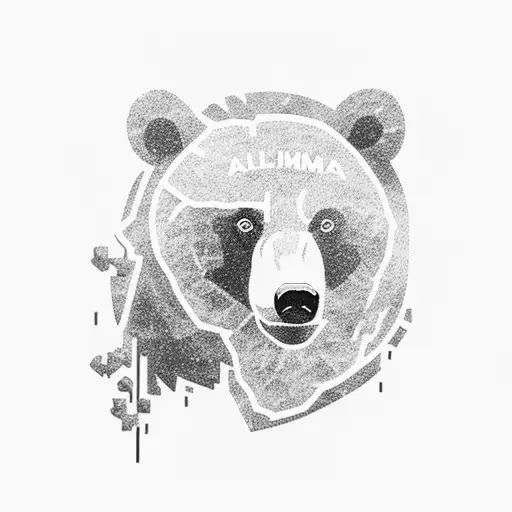 Alma's name integrated into a bear silhouette tattoo design idea