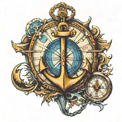anchor with compass and world map tattoo design idea
