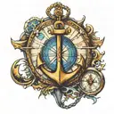 anchor with compass and world map tattoo design idea
