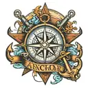 anchor with compass and world map tattoo design idea