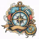 anchor with compass and world map tattoo design idea