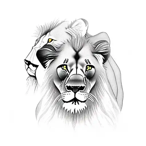 father lion with 2 lion cubs  tattoo design idea