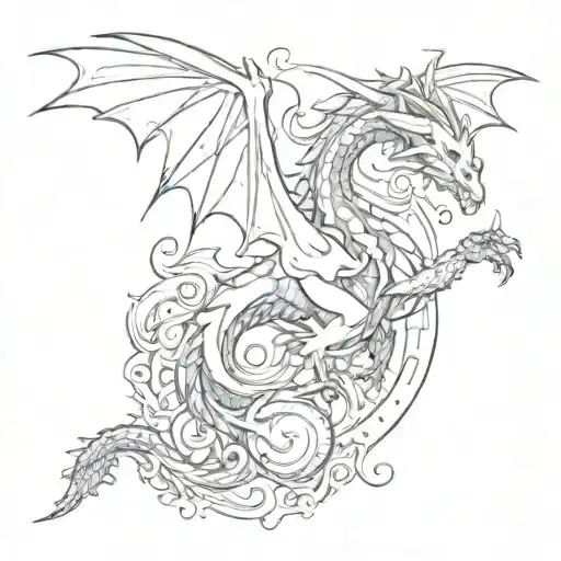 of the pack of cards, the elements water, earth, wind and fire are the last, with a dragon in the middle of the card tattoo design idea
