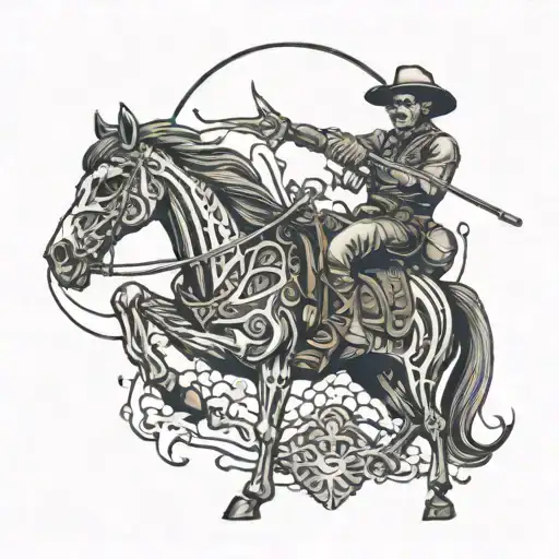 skeleton horse with cowboy holding trident tattoo design idea