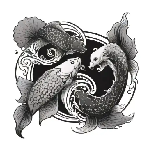 yinyang with1 koi fish black and one koi fish white around tattoo design idea