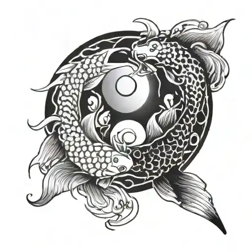 yinyang original with one koi fish black and one koi fish white around tattoo design idea