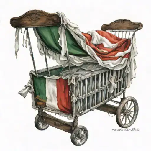 babies cot draped in italian flag tattoo design idea