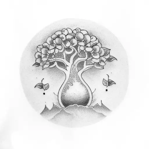 sleeve tattoo centered around a pear tree tattoo design idea
