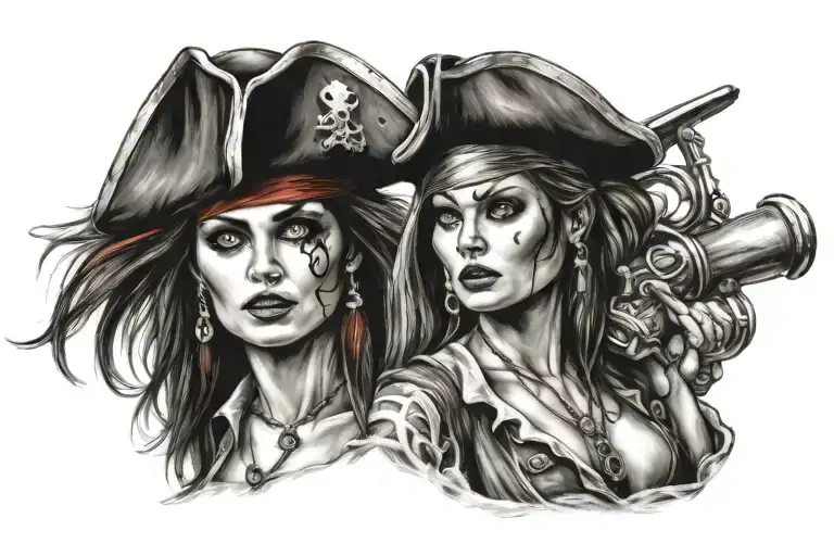 SEXY FEMALE PIRATE tattoo design idea