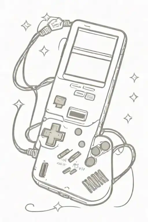 gameboy color with iconic characters tattoo design idea