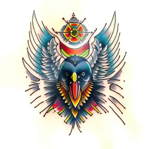 Traditional "Neo Traditional Colourful Crow Tattoo..." Tattoo Idea