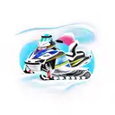 An abstract representation of a snowmobile in motion, with vibrant colors and geometric shapes tattoo design idea