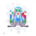 An abstract representation of a snowmobile in motion, with vibrant colors and geometric shapes tattoo design idea