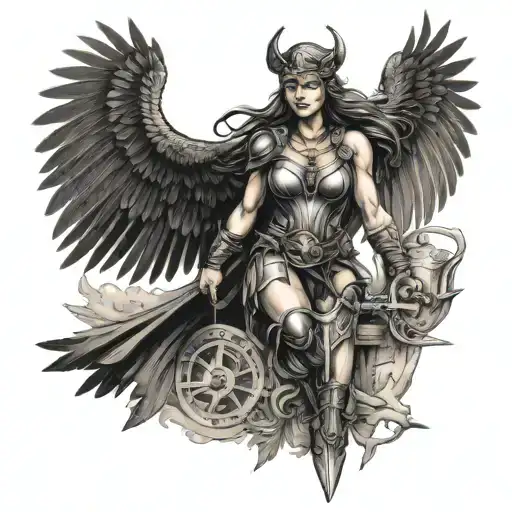Valkyrie with Odin's ravens tattoo design idea