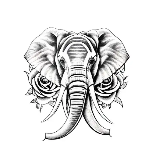 elephant with roses tattoo design idea