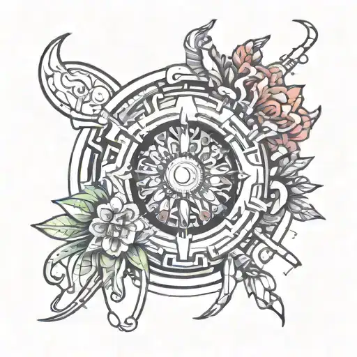 Futuristic style flower shooting a trippy rainbow portal tattoo design idea