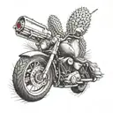 A revolver and a Harley Davidson motorcycle merging into a single design with cactus accents tattoo design idea