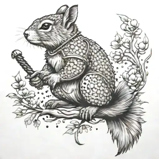 squirrel ronin fight tattoo design idea