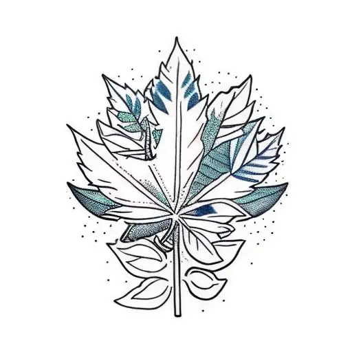 A traditional-style tattoo showcasing a hiking trail winding through a cannabis leaf forest tattoo design idea