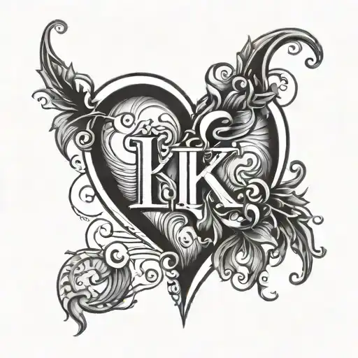 Create a tattoo design that integrates the letters A and K in a blackwork style with a heart as the focal point tattoo design idea