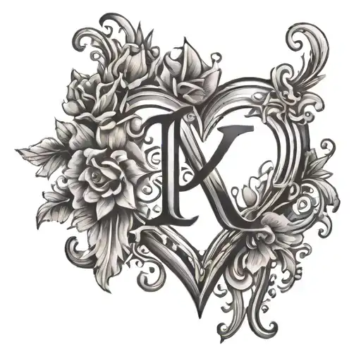 Design a tattoo combining the letters A and K with a heart motif tattoo design idea