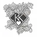 Incorporate the letters A and K into a heart design tattoo design idea