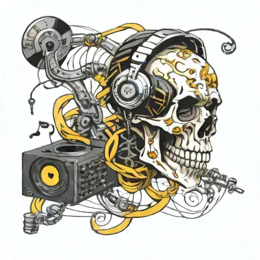 skull DJ mixing music notes dna strand tattoo design idea
