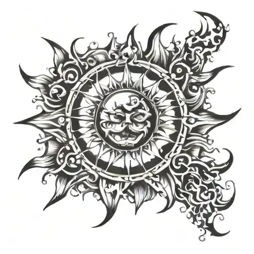 sun flames and number 13  tattoo design idea