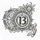 sun flames and number 13  tattoo design idea