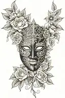 masquerade mask surrounded by roses inside of a castle  tattoo design idea
