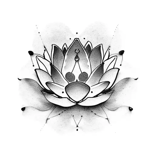 A delicate dotwork tattoo of a blooming lotus flower with the initials of your best friend beginning with M hidden within its petals. tattoo design idea