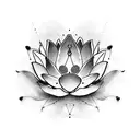 A delicate dotwork tattoo of a blooming lotus flower with the initials of your best friend beginning with M hidden within its petals. tattoo design idea