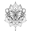 A delicate dotwork tattoo of a blooming lotus flower with the initials of your best friend beginning with M hidden within its petals. tattoo design idea
