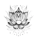 A delicate dotwork tattoo of a blooming lotus flower with the initials of your best friend beginning with M hidden within its petals. tattoo design idea